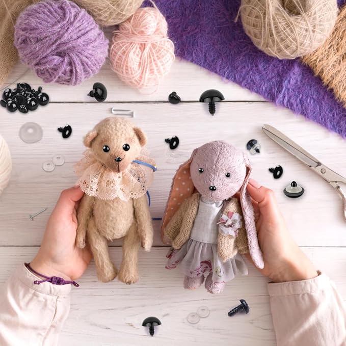 YUJUN 1100PCS Safety Eyes Noses for Crochet 5-16mm Black Plastic Safety Eyes with Washers Craft Doll Eyes Stuffed Animals Amigurumi Craft Doll DIY Accessories Making Teddy Bear