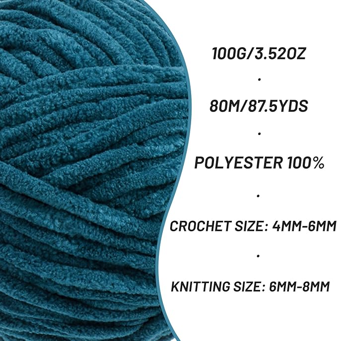 2 Pack Chunky Chenille Yarn for Crocheting, Baby Yarn for Crocheting Soft Blanket, 174.9 yds /7 oz Crochet Yarn, Bulky 5 Amigurumi Yarns, Fluffy Velvet Yarns for Knitting Crafts (2 Denim Blue)