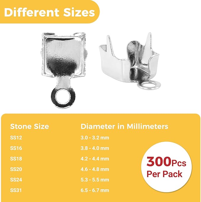 Mandala Crafts 300 Pcs Silver Cup Chain Ends SS12 SS16 SS18 SS20 SS24 SS30 Rhinestone Chain Connectors Jewelry Finding Kit for DIY Iced Out Bracelet Necklace Earring Charm Pendant Making