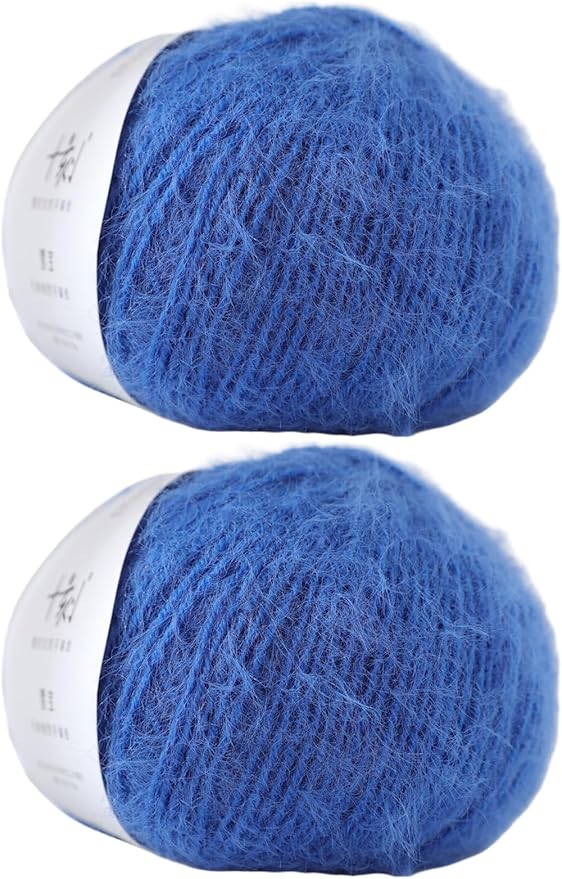 Snowbaby Wool Acrylic Blend Long Pile Yarn,(Worsted) Warm and Luxurious Fuzzy Yarn for Knitting and Crocheting DIY Hats Scarves Sweaters, 2 * 3.52oz/100g 207yds(21-Royal Blue)