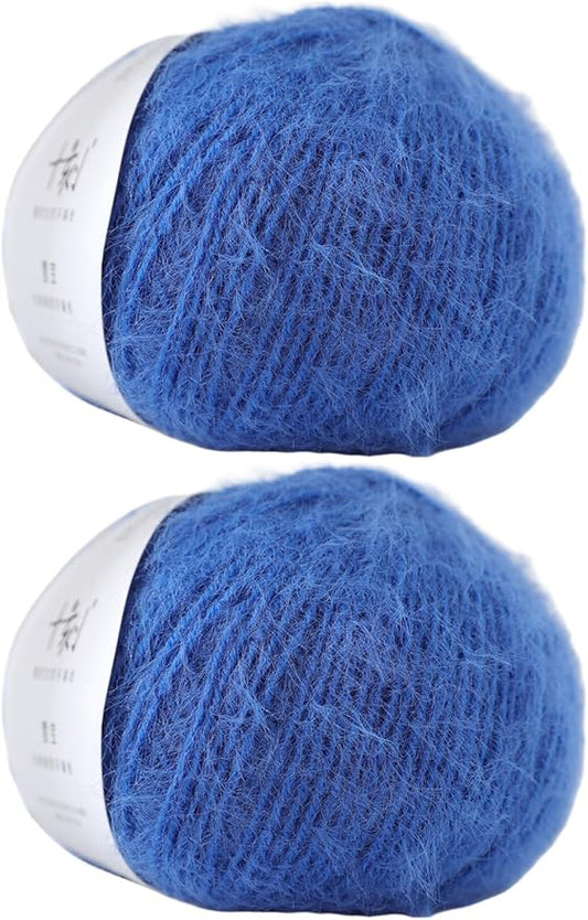 Snowbaby Wool Acrylic Blend Long Pile Yarn,(Worsted) Warm and Luxurious Fuzzy Yarn for Knitting and Crocheting DIY Hats Scarves Sweaters, 2 * 3.52oz/100g 207yds(21-Royal Blue)