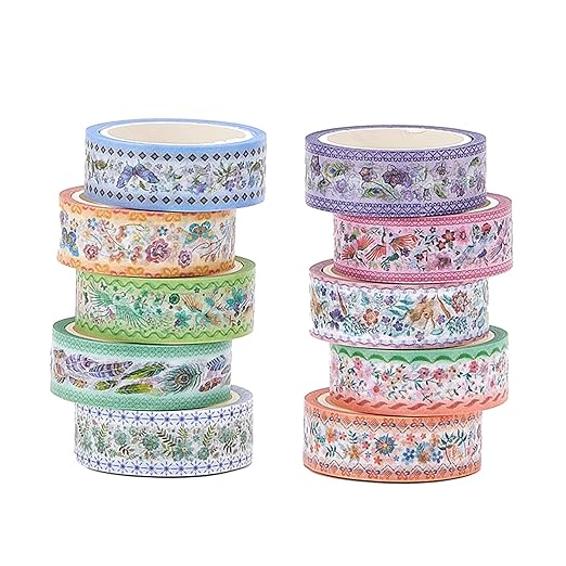 Washi Tape Set 10 Rolls, Embroidery Patterns Decorative Paper Sticker for Planner Scrapbook Journal DIY Arts Craft