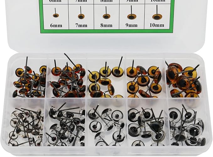 140Pcs Needle Felting Eyes 6-10mm mini Glass Amber with Clear Eyes Kits for Teddy Puppets Dolls Wool Felting Crafts