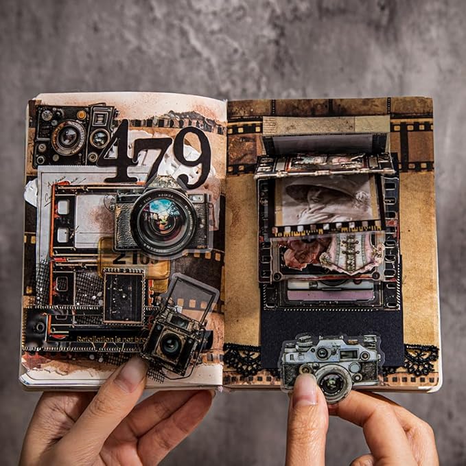 Diuhofart Vintage Scrapbooking Kit, 90 Sheets Time Cinema Theme, Scrapbook Stickers and Decorative Papers Collage Materials, Ephemera for Junk Journal Supplies, Journaling, Crafts Arts, Scrap Booking
