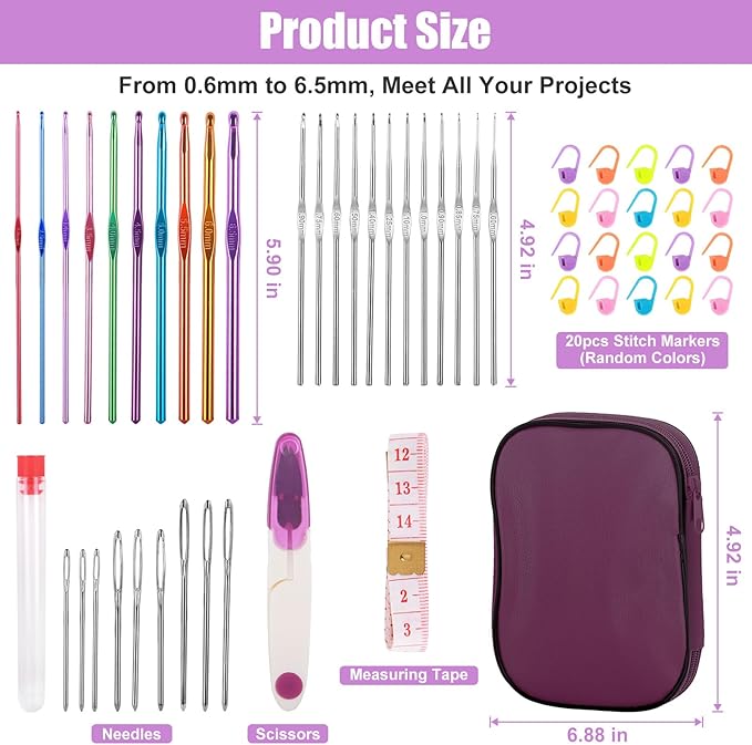 MECHEER Crochet Kits 54 Pack, Crochet Hook Set Knitting Kit for Beginners, Ergonomic Crochet Hooks Kit with Storage Case, Knitting Needles, Hand Craft Crocheting Supplies for Crocheters