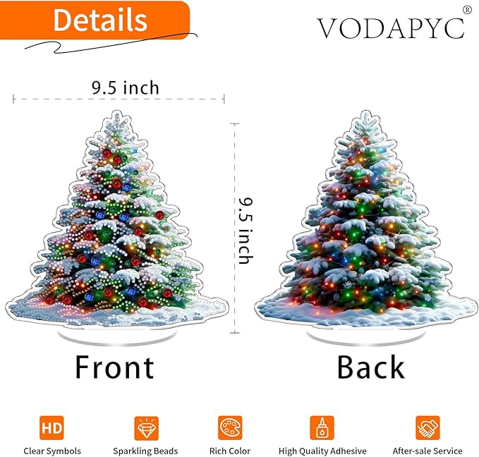 VODAPYC Christmas Diamond Art Tabletop Painting Kit, DIY Stand Up Double Sided Special Shaped Diamond Painting Desktop Ornament(Christmas Tree-2)