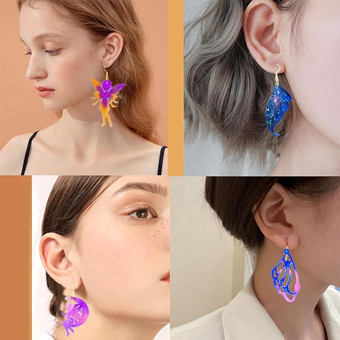 104Pcs Geometric Resin Earring Molds Kit, Wing Angel Shaped Earrings Silicone Mold for Epoxy Resin Dangle Drop Jewelry Molds Making Kit with 100 Earring Hook for Earrings Necklace Pendants (Wing)