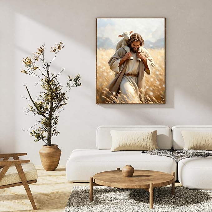 Okarina Paint by Numbers Kit for Adults Beginner Jesus, Christian Adult Paint by Number Kits on Canvas, Lamb DIY Acrylic Oil Painting by Numbers for Adults, Perfect for Home Wall Decor 16X20 Inch