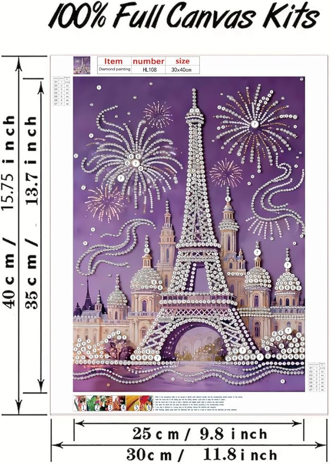 GEMFAMILY Diamond Art Painting Special Shaped Kits for Adults, Eiffel Tower Pearl Diamond Painting Kits for Adults Beginner,DIY 3D Pearl Diamond Dots Gem Art Craft for Home Decor 12 x 16 inch
