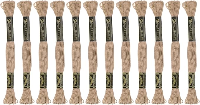HARFINGTON 12 Skeins Embroidery Floss 8m Each Egyptian Long Fiber Cotton Cross Stitch Thread 26S/2x6 for Embroidery Projects Bracelet, Light Khaki