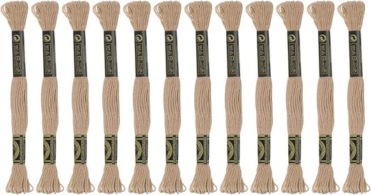 HARFINGTON 12 Skeins Embroidery Floss 8m Each Egyptian Long Fiber Cotton Cross Stitch Thread 26S/2x6 for Embroidery Projects Bracelet, Light Khaki