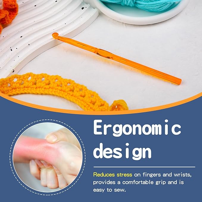 6 mm Crochet Hook, Ergonomic Handle for Arthritic Hands, Colorful Transparent Crochet Hook for Beginners and Crocheting Yarn