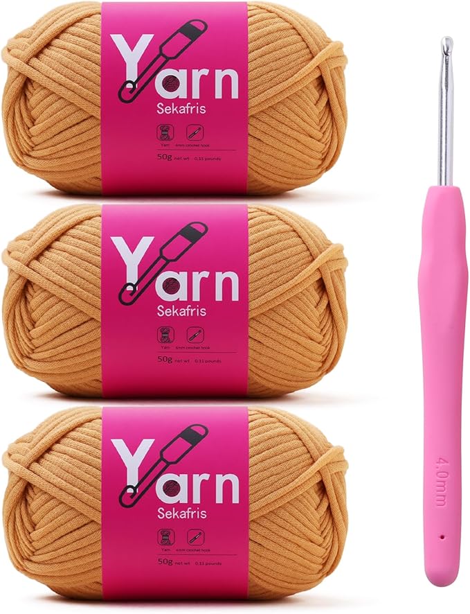 Crochet Yarn with Cotton Yarn for Crocheting - Crochet Knitting Yarn for Beginners with Easy-to-See Stitches - Yarn for Crocheting - Parfait Chunky Yarn -Cotton-Nylon Blend (Khaki)