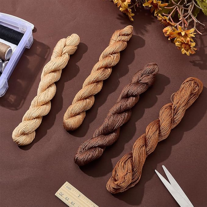 FREEBLOSS 4 Pcs Sashiko Thread Sashiko Skein 4 * 100 M Pure Cotton Embroidery Thread Japanese Sewing Threads Quilting & Embroidery Sewing Kit Supplies 4 Brown Theme Colors