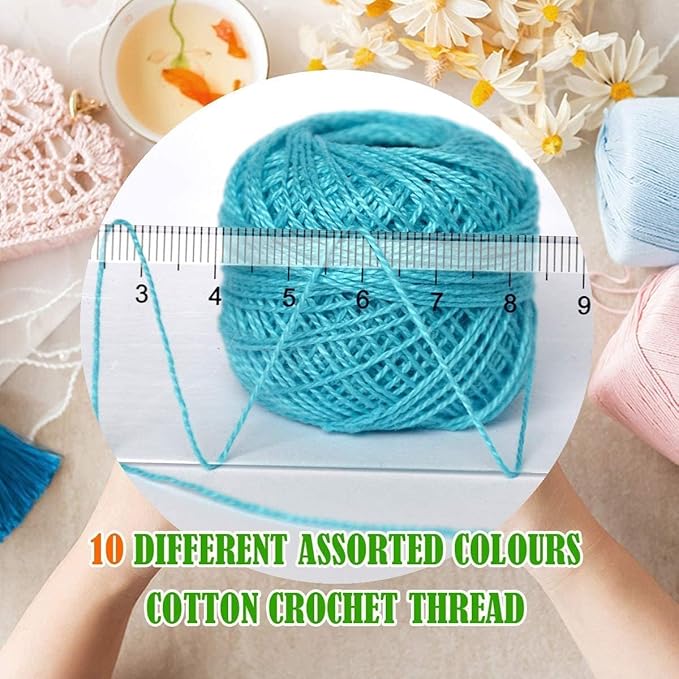 Size 8 Crochet Thread 10 Colors for Crochet Hardanger Cross Stitch Needlepoint Hand Embroidery (New Blue Series)