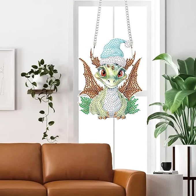 AiYuanzsh 5D Diamond Painting Hanging Pendant for Adults, Christmas Dragon Diamond Art Kit, DIY Rhinestone Painting Ornament for Home, Garden, Door, Wall, and Window Decor