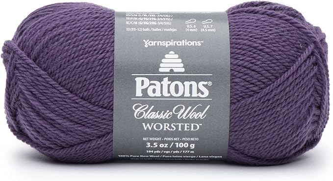 Patons Classic Wool Gray Plum Yarn - 5 Pack of 3.5oz/100g - Wool - 4 Medium - 210 Yards - Knitting/Crochet