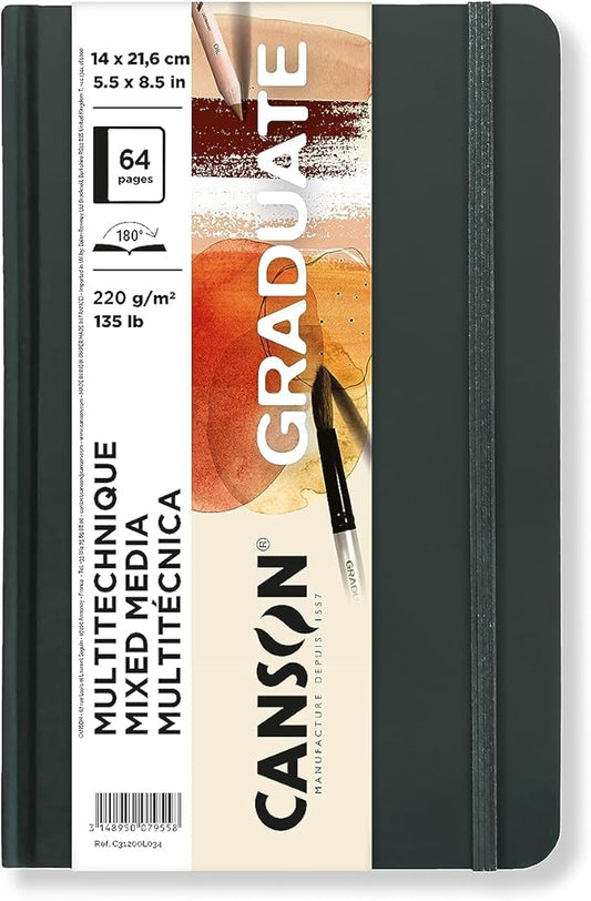Canson Graduate Toned Natural Mixed Media Paper, Hard Cover Art Journal, 5.5x8.5 inches, 32 Sheets — Artist Paper for Collage, Watercolor, Ink, Pencil, Marker