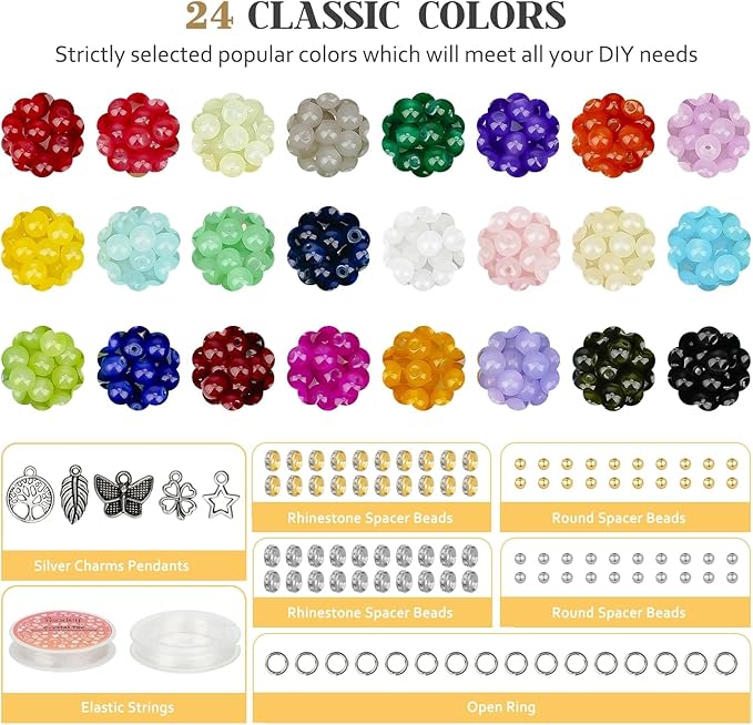 sistenia 6mm glass beads bracelet making kit 1400pcs, 24 colors crystal beads for jewelry making round beads diy crafts with spacer beads charms accessories