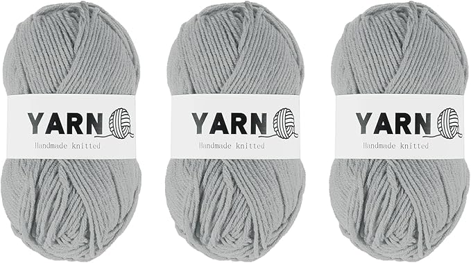 3Pcs Light Gray Acrylic Yarn 400 Yard 4 Ply Soft Crochet Yarns Sport Weight Yarn,[for DIY Crocheting Knitting Craft Blankets Hats]-150g