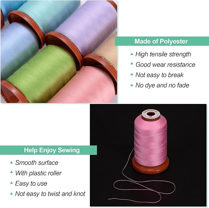 uxcell 40D/2 Sewing Thread 1100 Yards Polyester Household Sewing String Hand Stitching Polyester Cord for Clothing Stitching Shoe Bag Repairing DIY Craft Peach Pink