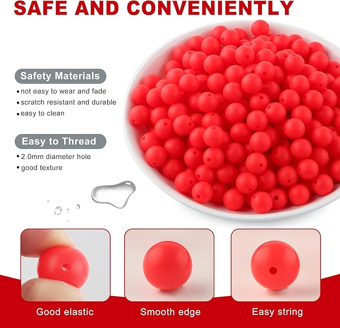 160Pcs 12mm Silicone Beads for Keychain Making Bracelet Necklace, Bulk Round Silicone Beads for Pens（Scarlet Red）