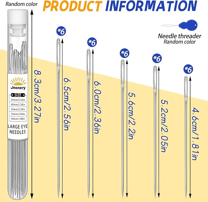 30 PCS Large Eye Sewing Needles, 5 Size Hand Sewing Needles, Leather Embroidery Thread Needle, Stainless Steel Yarn Knitting Quilting Needle with Threader for Crafts, Repair