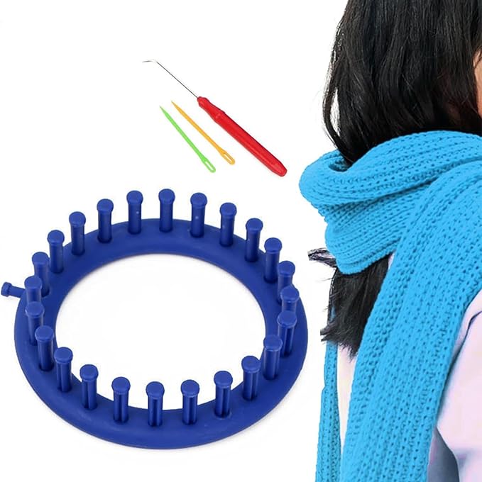 Round Plastic Knit Quick Knitting Set,DIY Crochet Handmade Craft kit, with Crochet Hook and Needle, Suitable for Beginners and Knitting Lovers (Blue)