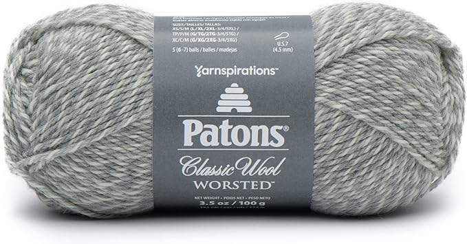 Patons Classic Wool Light Gray Marl Yarn - 5 Pack of 3.5oz/100g - Wool - 4 Medium - 210 Yards - Knitting/Crochet