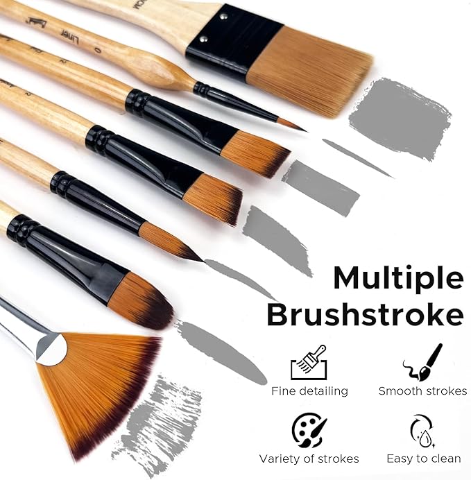 Bougimal 33 Pcs Paint Brush Set, Artist Paint Brushes for Acrylic Painting, Oil, Watercolor, Gouache, with Flat Round Filbert Fan Angle Detail Brush, Suitable for Artists and Beginners