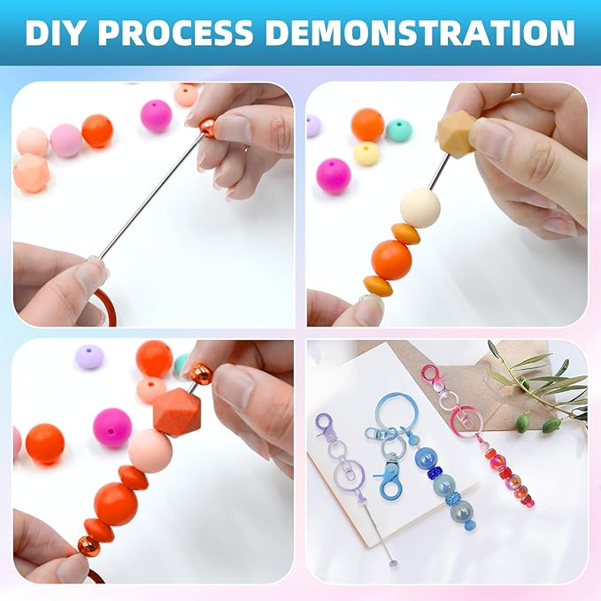DNLEGULI 100 Pcs Beadable Keychains Bulk Kit – DIY Keychain Making Supplies with Metal Blanks for Crafts, Jewelry, Charms, Custom Projects – Blank Chain Bars for Beaded Keychain Design (Gradient)