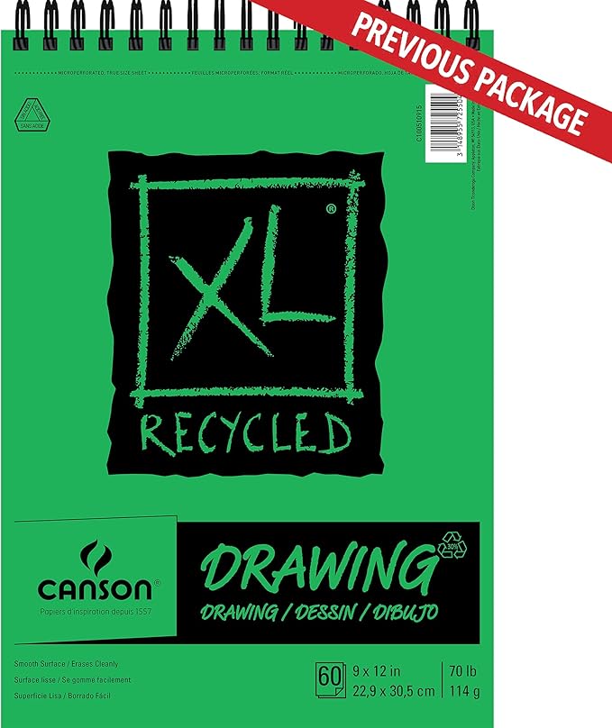 Canson XL Series Recycled Bristol Paper Pad, Dual Sided Smooth and Vellum for Pencil, Marker or Ink, Fold Over, 96 Pound, 9 x 12 In, White, 25 Sheets