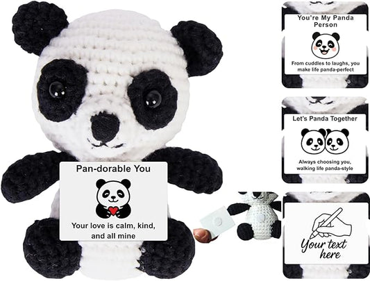 Handmade Mini Positive Crochet Animals Customizable Card Set with Positive Messages Emotional Support Crochet Birthday Gift for Woman Men Her him Motivational Desk Decor (Panda - Love)