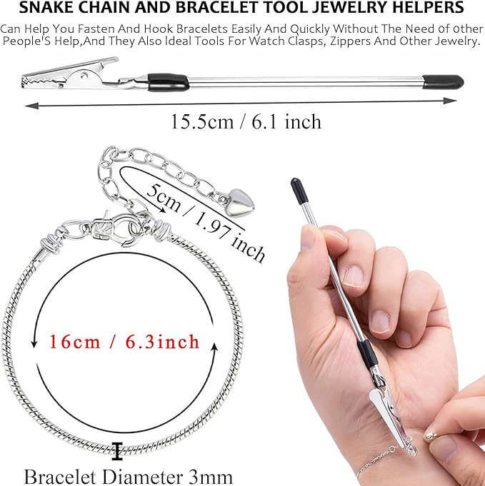 10 Pcs Snake Chain Charm Bracelet Chains with Bracelet Helper 3mm Adjustable Snake Charm Bracelet with Heart Lobster Clasp Extender Chain DIY Bracelet Chains for Women Gifts Jewelry Making Supplies