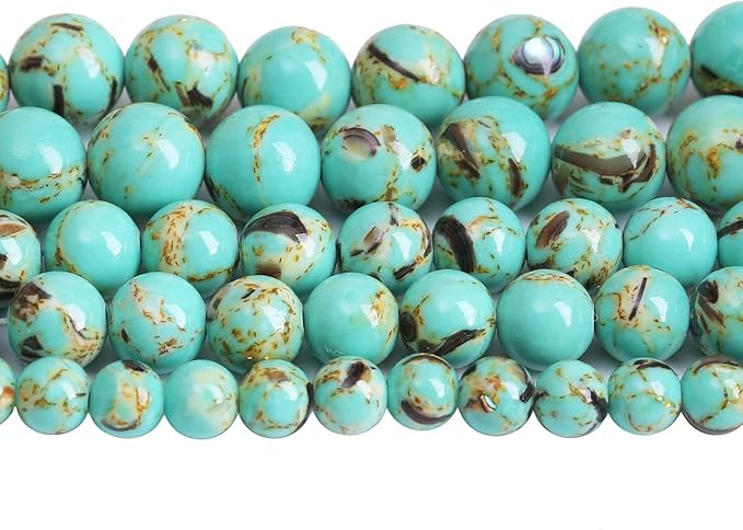 8mm 45pcs Turquoise Beads with Mother of Pearl Blue Howlite Shell Turquoises Stone Beads for Jewelry Making Bracelet DIY Bracelets Necklace Earrings