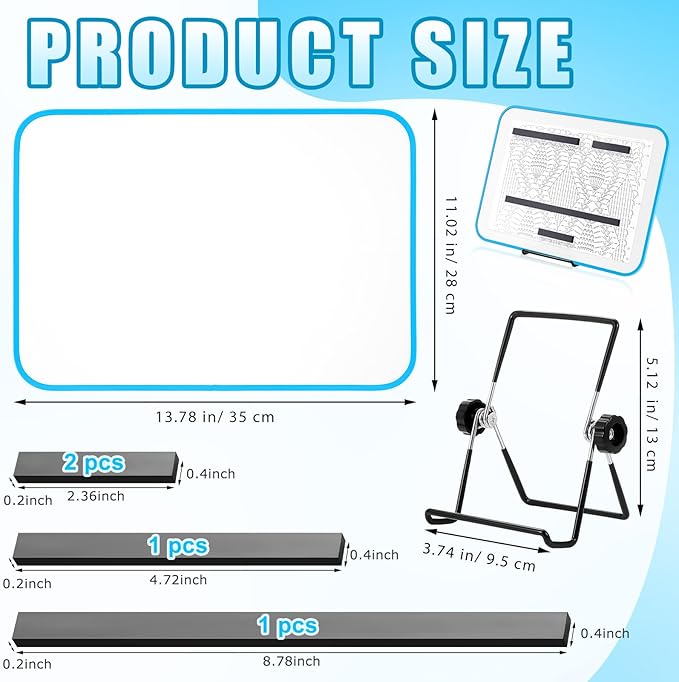 flutesan 11 x 14 inches knitting pattern holder with 4 replacement magnets knitting chart keeper cross stitch magnetic board cross stitch accessories and supplies for crochet(blue border)
