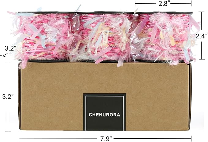 Artisanal Yarn Collection Multifiber Fancy Yarn for Knitting Crocheting Crafts DIY, Set of 3 Rolls (Rosy Pink & Soft Blue)