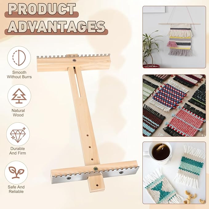 Adjustable Tapestry Weaving Loom, Wooden Craft Weaving Loom Kit, Small Expandable 4.72in to 13in, Wooden Frame to Handcraft Art for Beginners Experts, Wood Weaving Kit