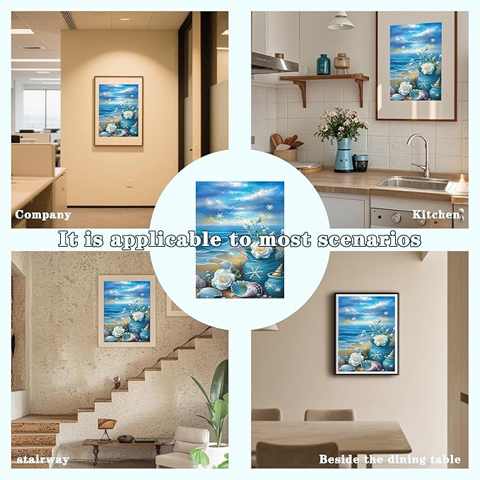 DOTZSO Beach Diamond Painting Kits for Adults, Easy DIY 5D Round Full Drill Diamond Art kit Diamond Dot Crystal Gem Art and Craft for Beginners Home Wall Decor 12x16 Inches