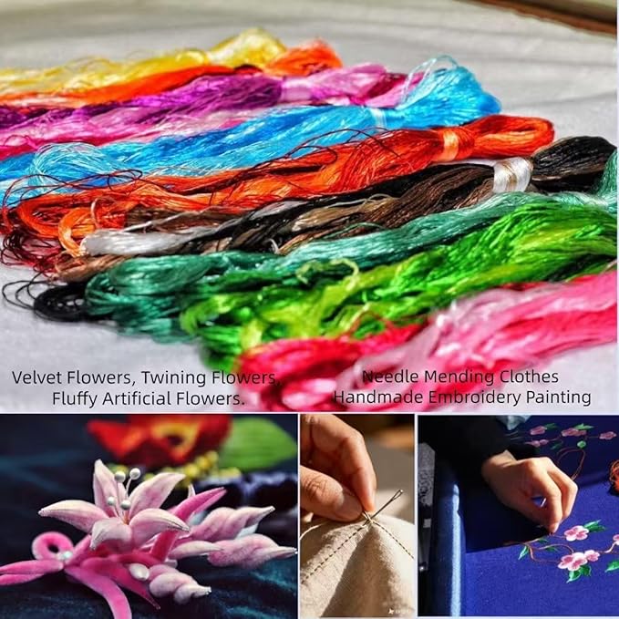 100% Nature Mulberry Handmade Embroidery Silk Thread Woven Jewelry Accessory Artificial Flowers Cross Stitch Floss DIY Sewing Kits 6 Gradient Colors 22m Each (2)