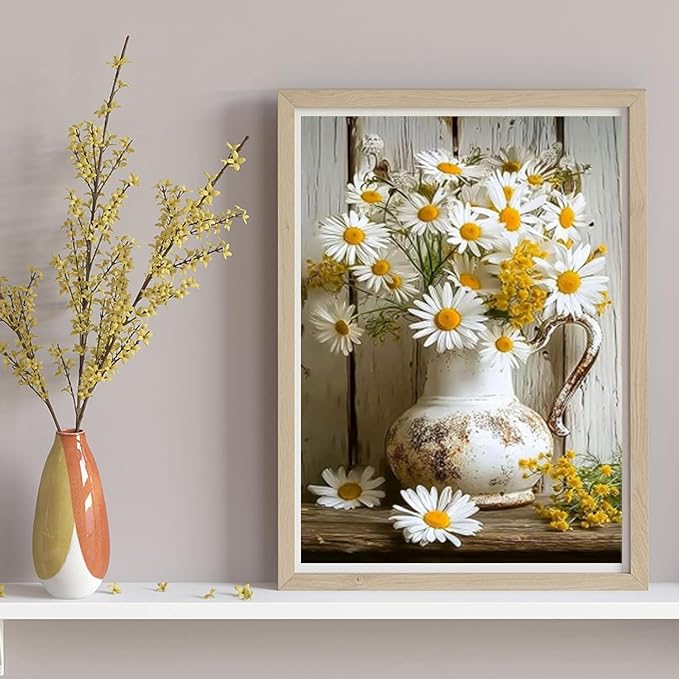 ARPADAMO Diamond Art Kits for Adults,5D Daisy Flower Diamond Painting DIY Flower Diamond Art Diamond Painting Kits for Adult,Round Full Drill Diamonds, Diamond Art Kits for Home Decor-12x16inch