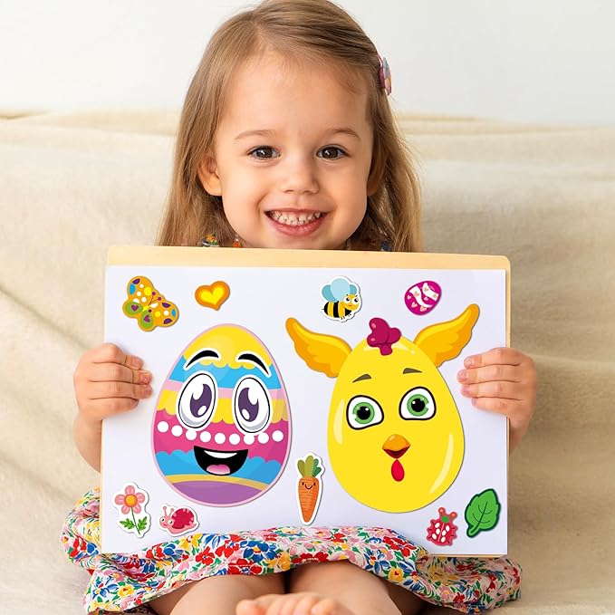 smilinfit 24 sheets easter stickers for kids toddlers, easter basket stuffers, make a face stickers crafts with eggs themed, kids party favor supplies decorations activities gifts for girls boys