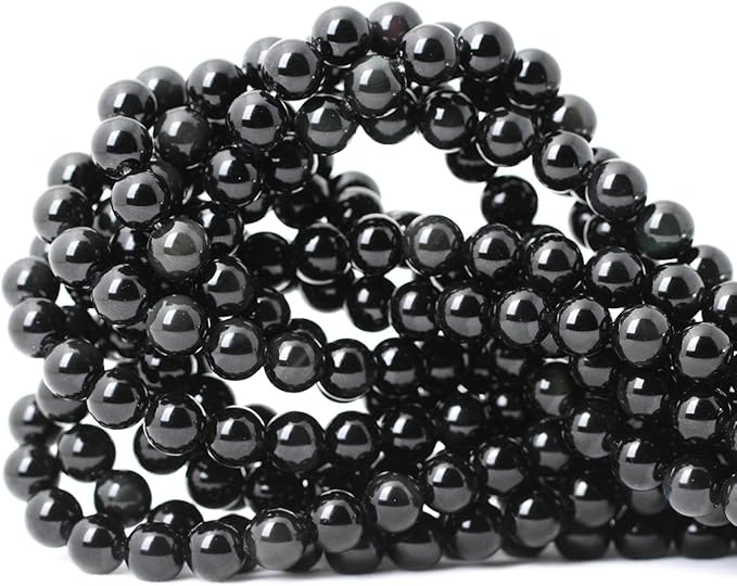 cheavian 45pcs 8mm natural black obsidian gemstone round loose beads crystal energy stone healing power for diy jewelry making 1 strand 15"