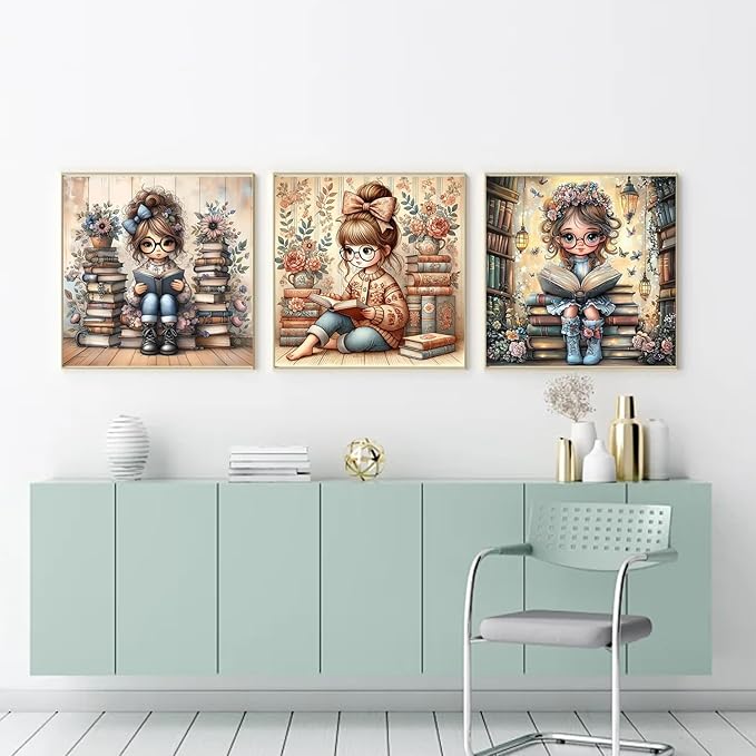 EIBEILI 3 Pack Diamond Painting Kits for Adults, Reading Book Diamond Art Kits DIY 5D Full Drill Books Diamond Dots Paintings with Gem Art and Crafts for Home Decor 12x12 Inch