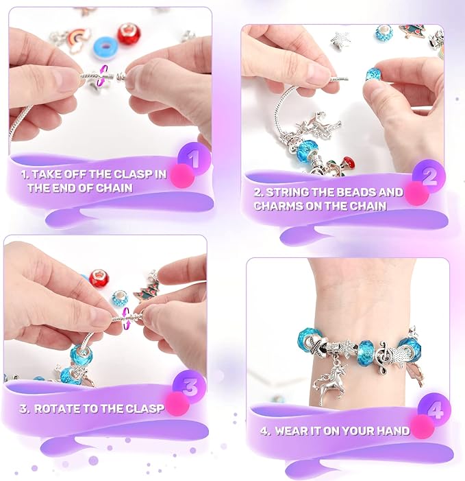 ZOOI Bracelet Making Kit for Girls, Friendship Charm Bracelet Making Kit, Arts and Crafts for Kids Girls Ages 8-12, Girl Toys Age 6-8, Jewelry Making Kit, Crafts Gifts for 6-12 Year Old Girl Purple