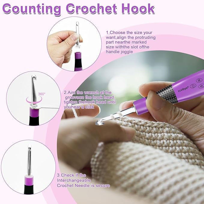 Light Up Crochet Hook Set with Stitch Counter,Crochet Kit with 18 Different Size Interchangeable Crochet Needle,Ergonomic with 2 Levels Led and Digital Stitch Counter for Crocheting and Knitting