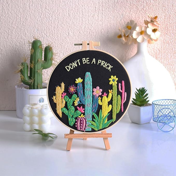 Louise Maelys Cactus Embroidery Kits for Beginners,Funny Plant Cross Stitch Kit for Adults,DIY Needlepoint Including Hoop,Instruction and Threads