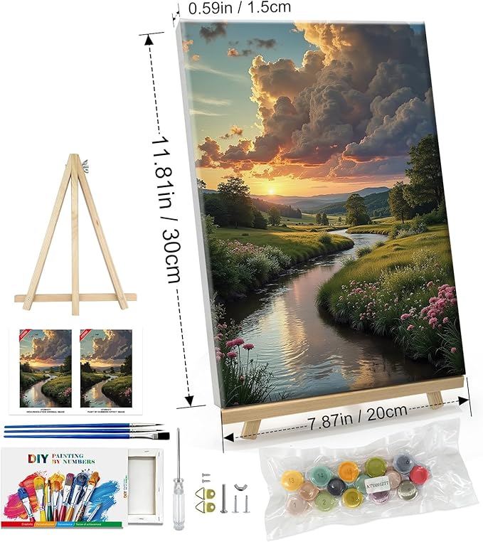 ATDMS Paint by Numbers Kit for Adults with Frame Landscape Paint by Number with Easel Sunset Adult Paint by Number Kits Framed Canvas DIY Acrylic Oil Painting Kits for Home Wall Decor 8x12 Inch