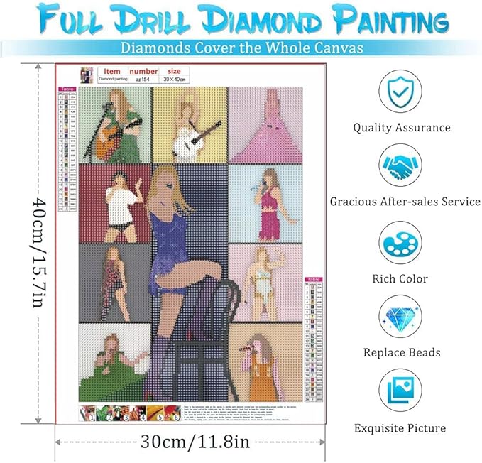 Diamond Painting Kits Pop Star，DIY 5D Diamond Painting for Adults，Diamond Painting Kit Art for Wall Home Decor Arts Craft 11.8x15.7 in