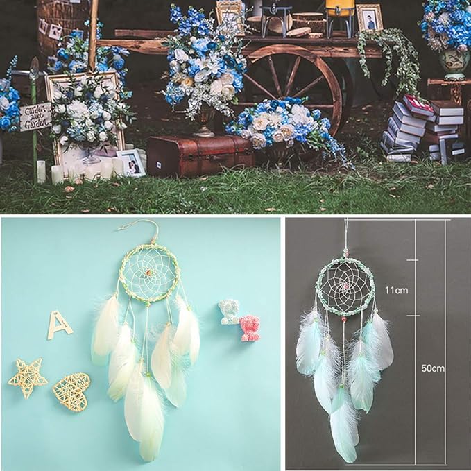 FANDOL DIY Dream Catcher Making Kit, Macrame Dream Catcher Craft Supplies for Kids Bedroom Wall Decor Nursery Baby Room Hanging Wedding Ornaments Party Handmade Gift (Green)